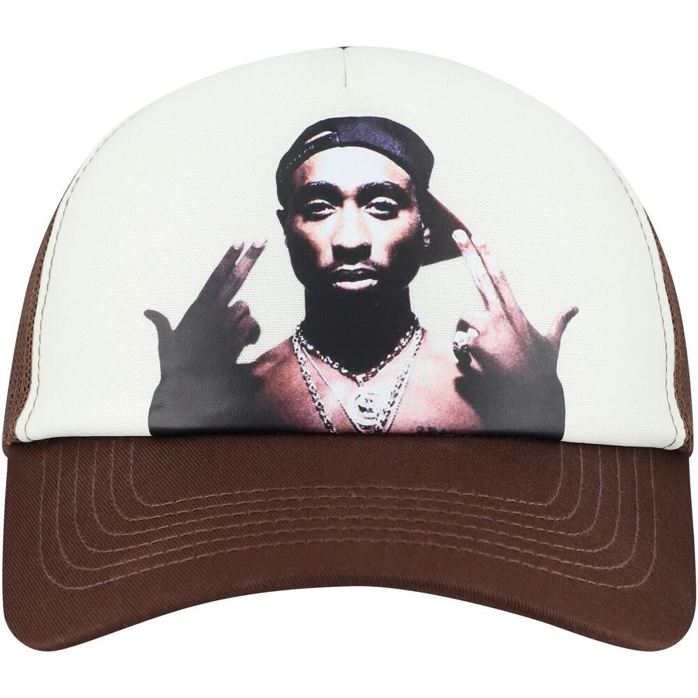 Primitive Skate Men's X Tupac Shakur 2Pac Stay Up Trucker Hat Cap in Brown/White